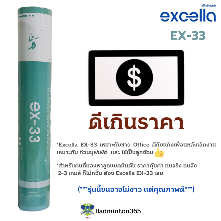 excella-ลูกแบดมินตัน-ex-33-12ลูก-คงทน-คุ้มค่า-คุ้มราคา