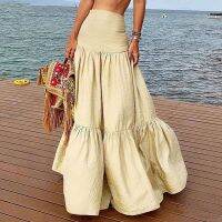 5XL Plue Size New Woman Skirts Elegant Beach Style Solid Color Large Swing and Floor Gothic Long Skirt Femme Casual Ruffle Skirt