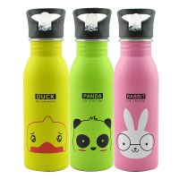 Bpa Free 500ml Sports Outdoor My Straw Water Bottle Stainless Steel Cute Animal Pattern Portable Mountaineering Buckle Kettle