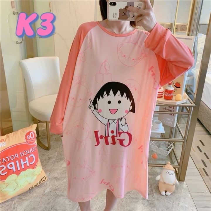 พร้อมส่ง-ส่งจากไทย-ชุดนอนผู้หญิง-ชุดนอนกระโปรงเเขนยาว-พิมลาย-พร้อมส่งที่ไทย