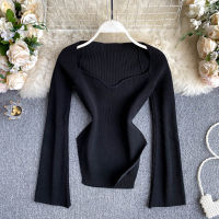 Croysier Knitted Sweater Pullover Square Neck Tops Women 2021 Fashion Women Clothing Long Sleeve Top Woman Sweaters Pullovers