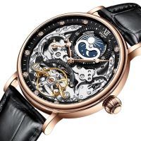 Tourbillon นาฬิกาผู้ชายอัตโนมัติเต็มรูปแบบ,นาฬิกากลไกแบรนด์ชั้นนำนาฬิกาข้อมือเปลือยสำหรับผู้ชายนาฬิกามูนเฟส Relogio Masculino Drop