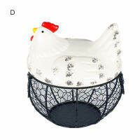 Metal Wire Basket with Ceramic Hens Cover Fruit Basket Egg Holder Decorative Kitchen Storage Baskets for Household Item