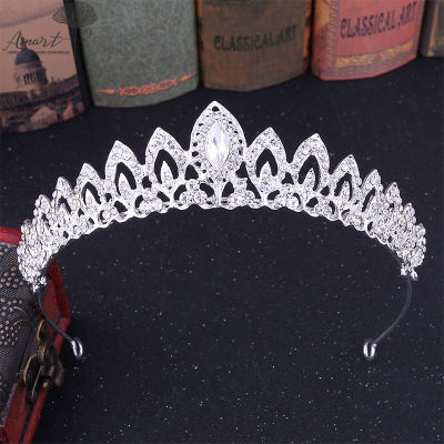Amart 1Pcs Luxury Crown Leaves รูปร่างโลหะผสมเงา Rhinestones เจ้าสาวมงกุฎขนาดเล็กสำหรับงานแต่งงานอุปกรณ์เสริม Headdress