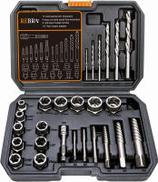 REBRA Screw&amp;Bolt Extractor Set and Left-Hand Drill Bit Set, with Hex Adapter, Easy Out Stripped Screw Remover Socket Set Tool for Stripped, Damaged, Rounded-Off, Rusted Bolts, Nuts&amp;Screws 26-Pieces