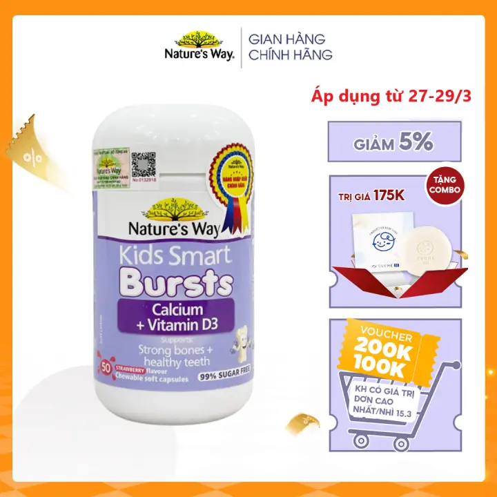 Viên Nhai Cho Bé Nature’s Way Kids Smart Calcium + Vitamin D3 Burstlets Bổ Sung Canxi Giúp Bé Phát Triển Chiều Cao – NATURE’S WAY >>> top1shop >>> lazada.vn