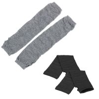 Stretchy Soft Arm Warmer Long Sleeve Fingerless Gloves - Gray with Men Women Unisex Knitted Fingerless Gloves Black