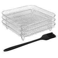 8 Inch Square Air Fryer Rack,Air Fryer Three Stackable Racks with FOil Brush,Stainless Steel Air Fryer Replacement Accessories