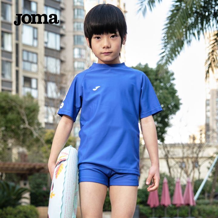 2023-high-quality-new-style-joma-23-years-new-childrens-swimming-tops-color-contrast-stitching-elastic-round-neck-swimsuit-sports-short-sleeved-breathable-quick-drying