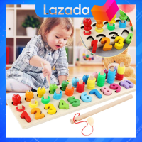 Wooden Toys กระดานไม้ตัวเลข และเบ็ดตกปลา กระดานไม้ตกปลาเแม่เหล็ก ของเล่นเด็ก ฝึกความจำ กระดานไม้เด็กเล่น เสริมพัฒนาการ-มีเก็บเงินปลายทาง