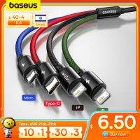 Baseus สายเคเบิลสาย USB ชนิด C 3 In 1เหมาะสำหรับ Samsung เหมาะสำหรับสายเคเบิลแบบ4 In 1สำหรับที่ชาร์จแบบ14 13 12X11 Pro Max สาย USB ไมโคร USB