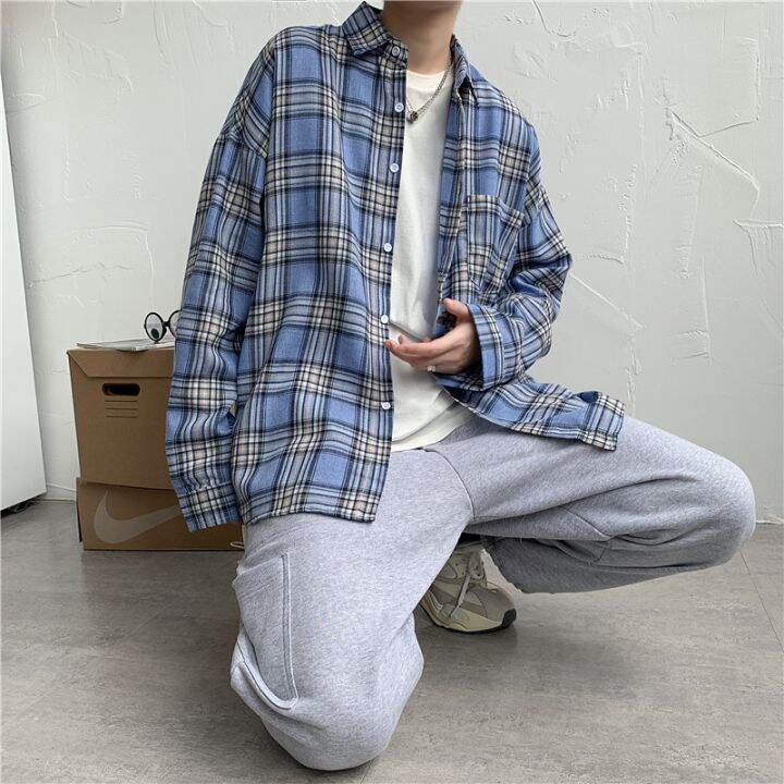 codtheresa-finger-m-3xl-plus-size-korean-style-men-plaid-shirt-mens-japanese-retro-shirt-casual-loose-long-sleeved-shirt-for-men