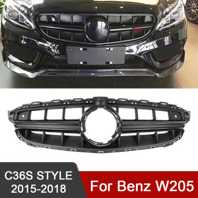สีดำแนวตั้งบาร์กันชนหน้ากระจังหน้าสำหรับ Benz C-Class W205 C63S 2015-2018รถจัดแต่งทรงผมย่าง (ไม่มีรุ่นกล้อง)