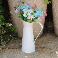 Vintage Tall Metal Shabby Chic Cream Vase Pitcher Jug Flower Container Decor