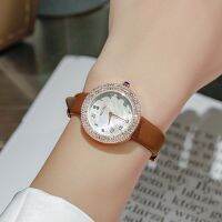 GUOU Classy Diamond Round Waterproof Quartz Belt Niche นาฬิกาแฟชั่นสุภาพสตรีที่เรียบง่าย