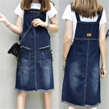 Korean Women Jeans Denim Overalls Strap Dungaree Dress Cute Loose Casual 