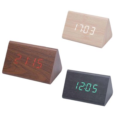 Digital Clock LED Wooden Alarm Clock Table Sound Control Electronic Clocks Desktop Home Table Decor
