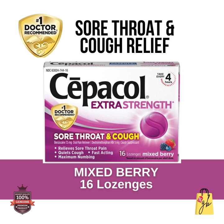 Cepacol Extra Strength Sore Throat & Cough Relief Lozenges, Mixed Berry ...