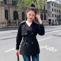 Womens Short Trench Coat Double Breasted with Belt Korean Style Ladies Overcoat Turn Down Collar Fashion Coats for Female 2021