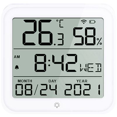 1 PCS Intelligent Temperature and Humidity Clock Temperature and Humidity Sensor White