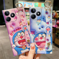 Phone Case เคส Realme C51 C53 NFC สุดสร้างสรรค์พร้อมสายรัดข้อมือแวว Rhinestone บลูเรย์สุดหรูน่ารักโดราเอมอนเคสนิ่มลายการ์ตูน2023