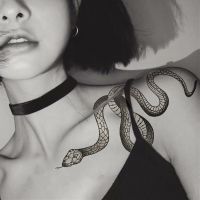 【YF】 Black Large Size Arm Temporary Tattoo Stickers Snake for Woman  Men Body Waist Long Lasting Waterproof Dark Tattoos