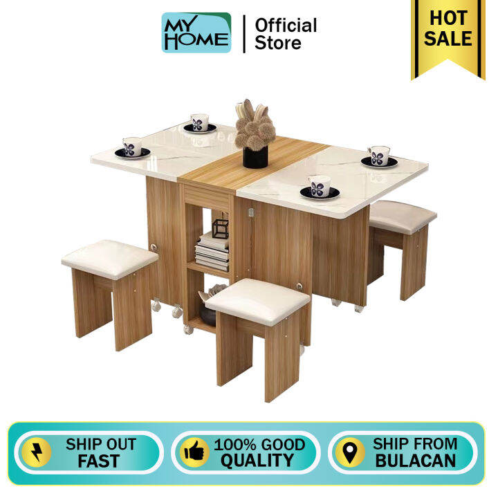 MYHOME Foldable Mobile Dining Table Multifunctional Telescopic Dining
