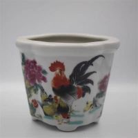 Chinese Famille Rose Porcelain Rooster Begonia Design Flowerpot Pot