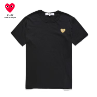 ขาตั้งกล้องแฟชั่น COMME Des GARCONS เสื้อคู่สำหรับผู้ชายและผู้หญิงสไตล์ CDG เสื้อคู่ผ้าฝ้ายแท้ปักหัวใจเสื้อแขนแขนสั้นคอกลมเสื้อหลวมสบายผิวเป็นมิตรกับผิว