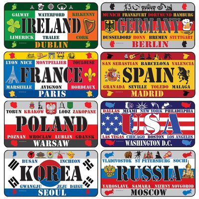 【YF】♗►  Flag Metal Tin Sign Poster Spain License Plate for Bar Restaurant Wall 15x30cm