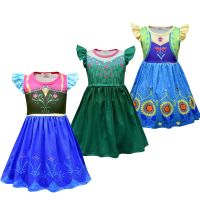 Snow Queen New Anna Elsa Fancy Dress Girls Printed Clothes Halloween Carnival Costumes Birthday Party Gown Kids Princess Dress