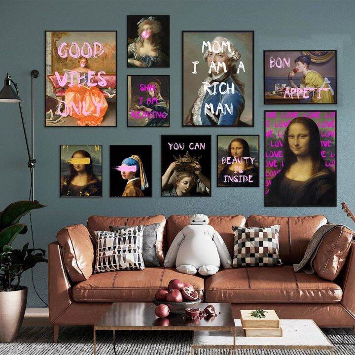 vintage-mona-lisa-โปสเตอร์และพิมพ์-rich-man-คำคมสร้างแรงบันดาลใจภาพวาดผ้าใบ-wall-art-ห้องนั่งเล่น-nordic-decor