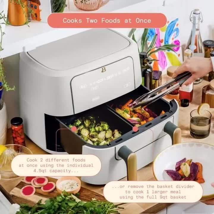 Beautiful 9QT TriZone Oil-free Air Fryer, White Icing By Drew Barrymore ...