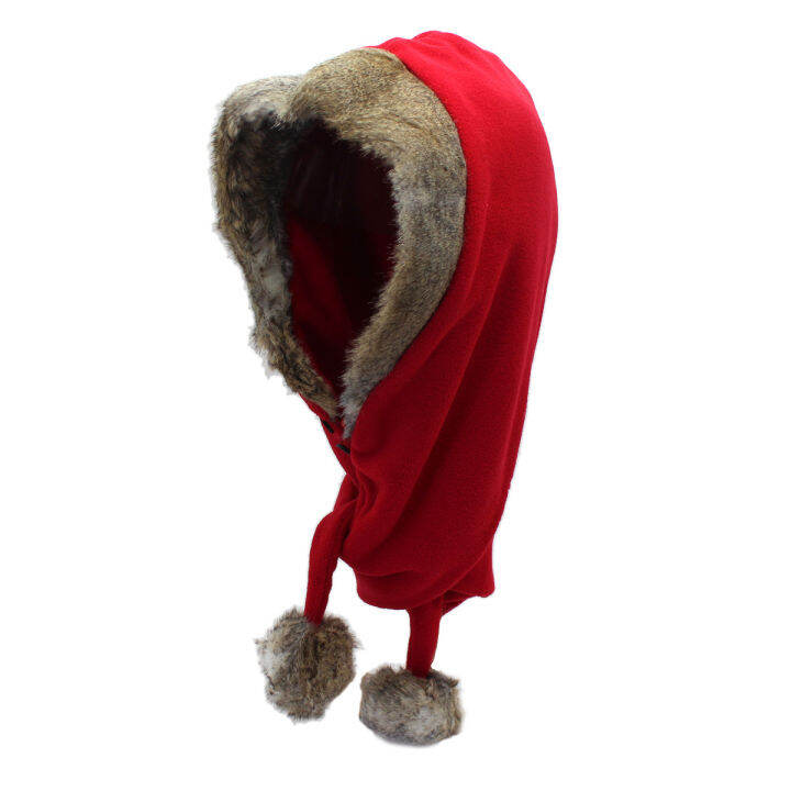 cw-childrens-double-ball-scarf-hat-polar-fleece-thickened-warm-hat-scarf-integrated-big-fur-collar-winter-hat-little-red-riding-hood-customization