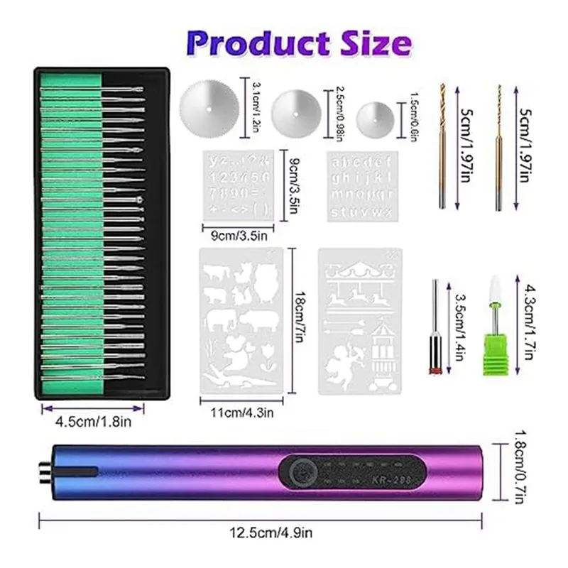 Electric Engraving Pen Kit, Cordless Rechargeable Grinding Pen with 36  Bits, DIY RotaryEtching Pen for Carving Glass 