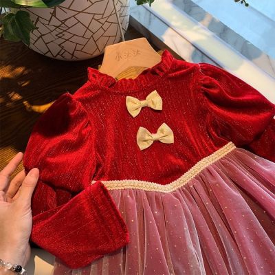 Girls dress in winter to add red velvet new clothes baby girls Christmas princess skirt outfit the New Year
