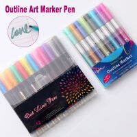 8Pcs 12Pcs สี Double Line Outline Art Marker ปากกา DIY Graffiti High สำหรับสมุดภาพไดอารี่โปสเตอร์การ์ดวาดภาพวาด