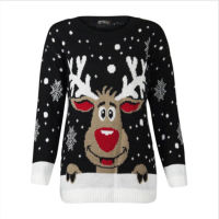 Women Ugly Christmas SHGTE weater Deer Warm Knitted New Long Sleeve Sweater Jumper Top O-Neck Santa Claus Fashion Casual Blouse