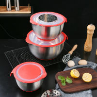 CHANOVEL Stainless Steel Mixing Bowl with Sealed Lid&amp;Non-slip Silicone DIY Cake Bread Salad Mixer Kitchen Baking Tools