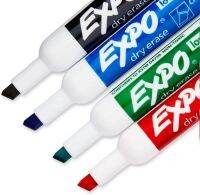 Expo Low-Odor Chisel Point Dry Erase Marker Set ออกแบบมาสำหรับกระดานไวท์บอร์ดแก้วและพื้นผิวที่ไม่มีรูพรุนส่วนใหญ่เครื่องหมาย4สี