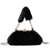 Casual Plush Solid Color Chain Shoulder Bag Fashion Autumn Winter Women Small Snap Handbag