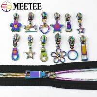 1Meter 5# Rainbow Zipper Tape Nylon Teeth with Zip Puller Clothes Jacket Backpack Colored Zips Slider Head Sewing Accessories Door Hardware Locks Fabr