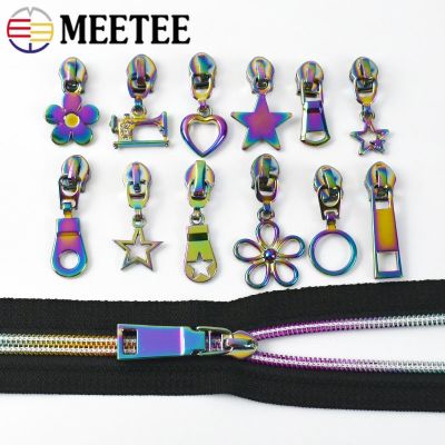 1Meter 5# Rainbow Zipper Tape Nylon Teeth with Zip Puller Clothes Jacket Backpack Colored Zips Slider Head Sewing Accessories Door Hardware Locks Fabr