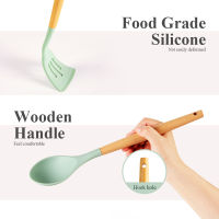 Kitchen Silicone Cooking Utensils Set Non-stick Cookware With Wooden Handle Easy To Clean Shovel Spoon Soup Cooking Tool Sets