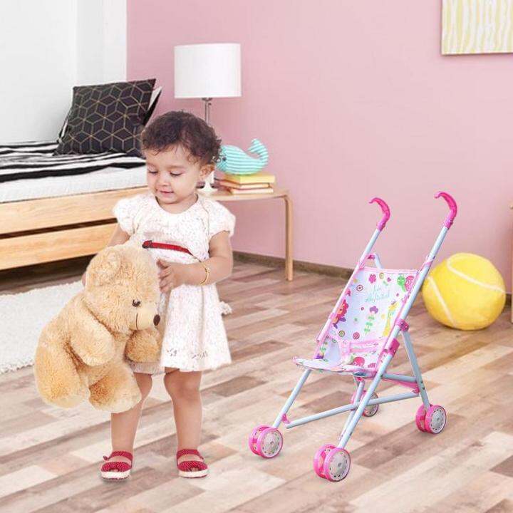 toy-stroller-foldable-kid-stroller-with-bottom-basket-dress-girls-stroller-ages-3-kids-gift-toy-girl-doll-accessories-girls-toy-dependable