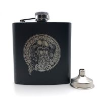 Alalinong Northern Europe Style Odin God Black Hip Flask 6 Oz Stainless Steel Personalized Russian Hip Flask Alcohol Wine Pots