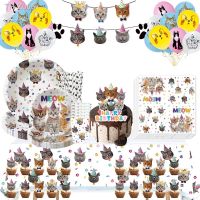 ❆❆ Cute Pet Cat Birthday Party Supplies Kawaii Meow Pet Decorations for Boys Girls Including Cats Face Banner Kitten Paper Plates