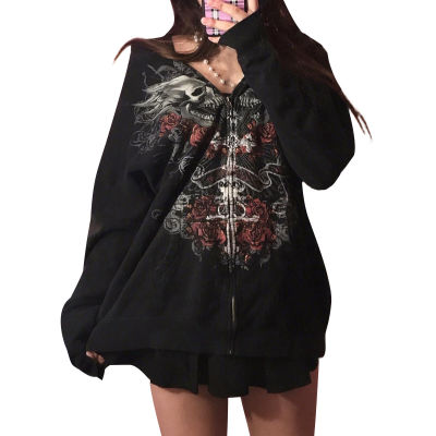 2023 Korean H Oodies วินเทจกราฟิกขนาดใหญ่เสื้อคลุมด้วยผ้าแจ็คเก็ตกรันจ์ Fairycore เสื้อฮาราจูกุ Streetwear