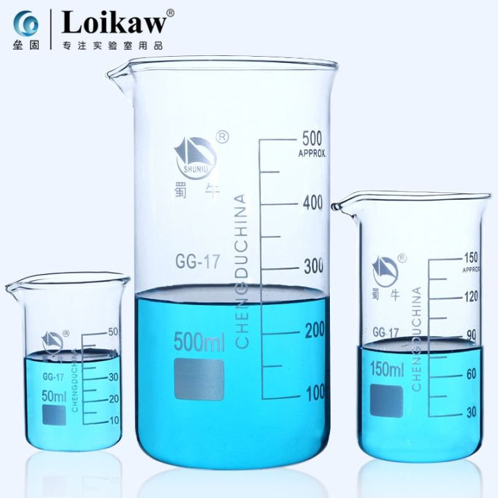 shu-niu-high-borosilicate-thickened-graduated-glass-beaker-low-type-beaker-25-50-100-150-200-300-400-500-600-800-1000ml-complete-specifications-experimental-equipment-consumables