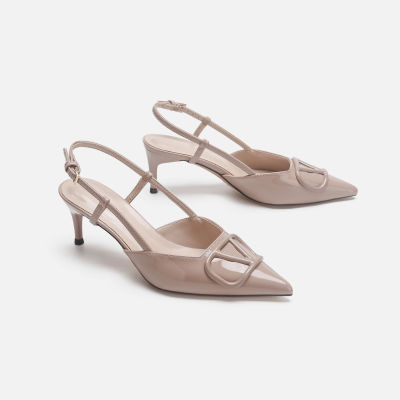 【lowest price】Buckle toe pointed high heels, womens thin heels, back hollow sandals, French nude color, high-end single shoes